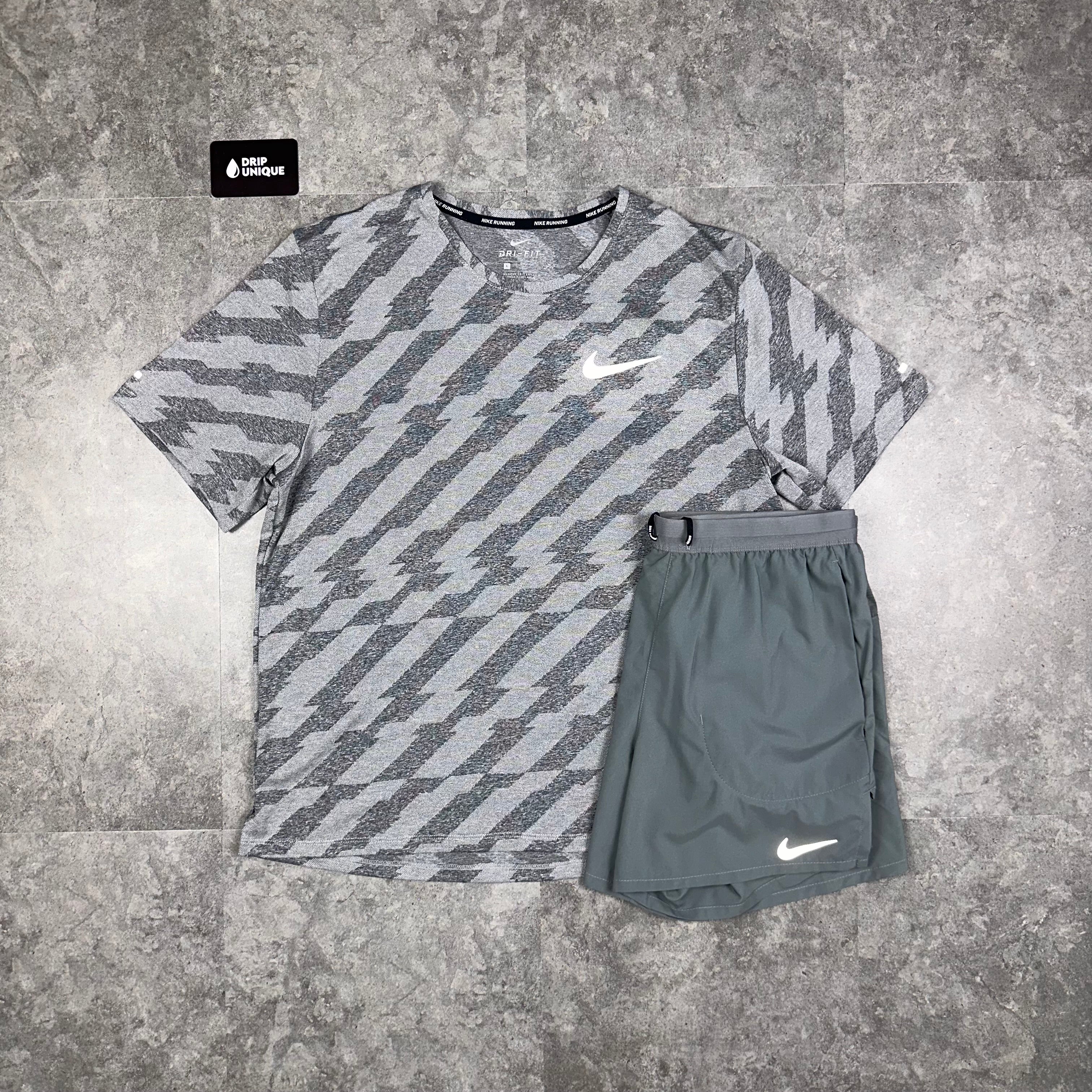 Nike Miler T-Shirt/ Shorts Set Grey – StockUK