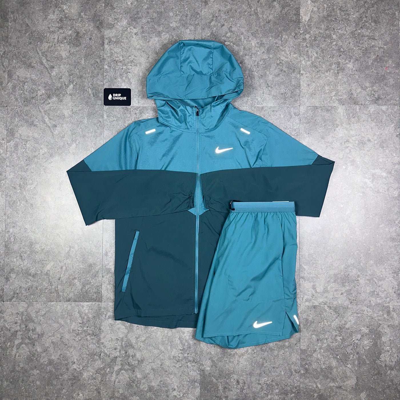 Nike UV Windrunner Jacket Teal & Teal Flex Stride Shorts Set