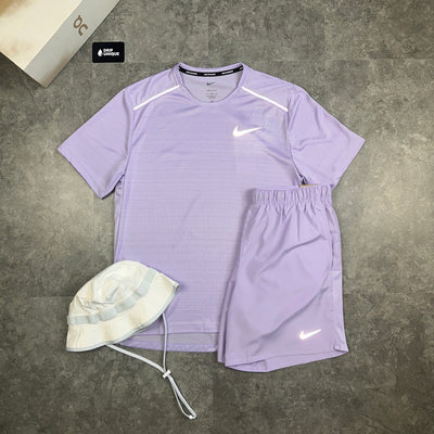 Men's Nike Dri-Fit Challenger Shorts 7" Lavender, combined with the mens lavender Nike Miler T-Shirt and the white nike bucket hat, dripuniqueuk