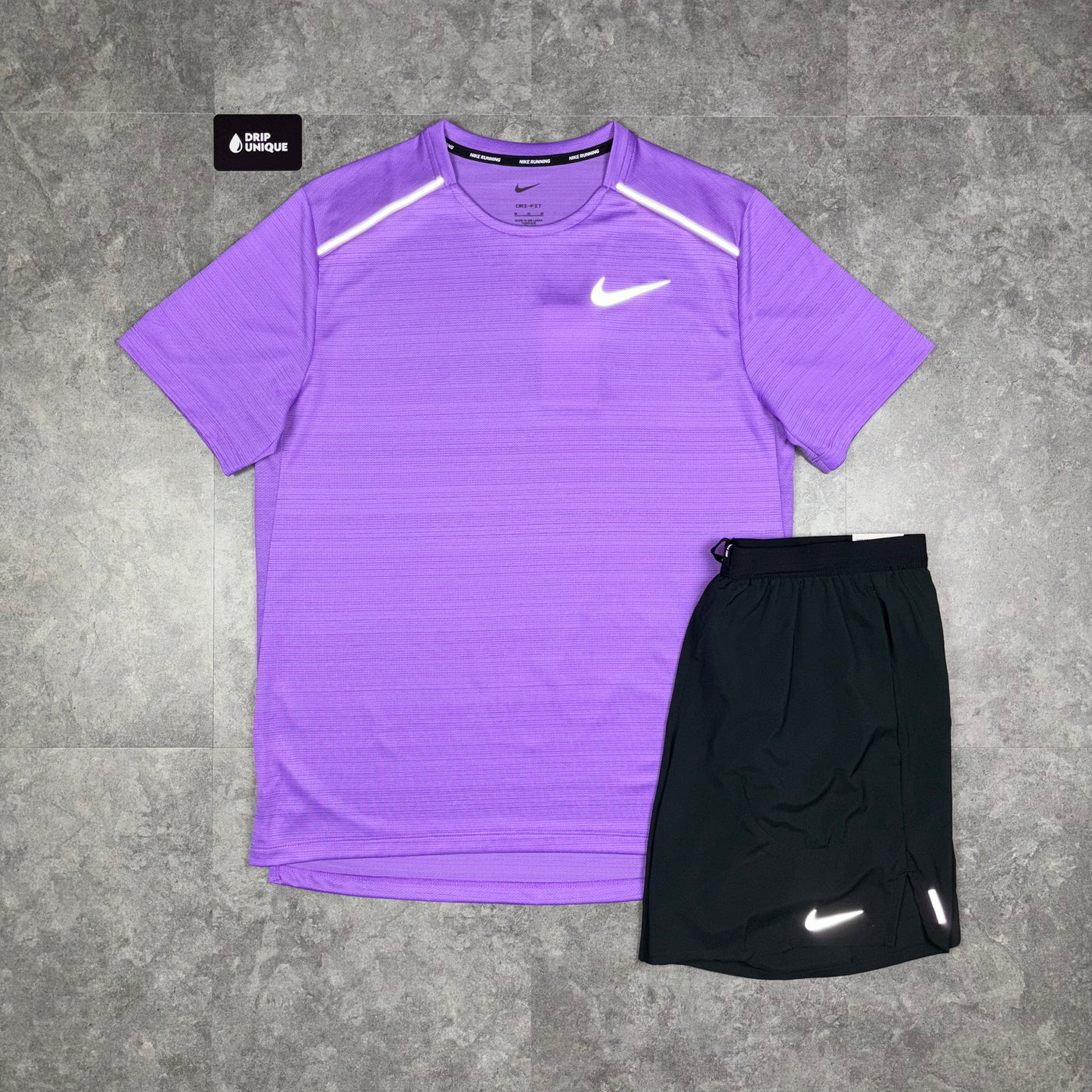 Men's Nike Miler T-Shirt Violet & Black Flex Stride Shorts Set, dripuniqueuk