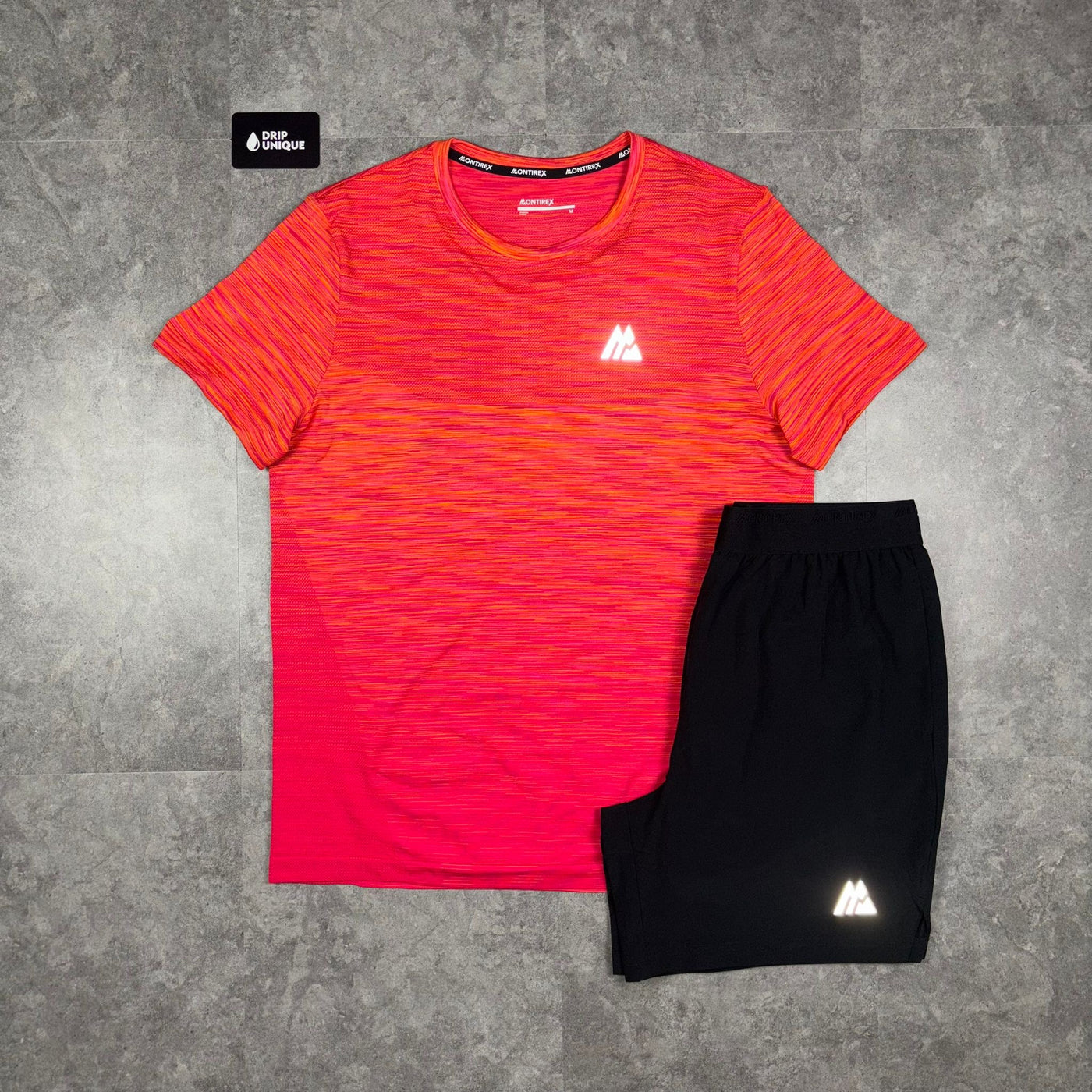 Men's Montirex Seamless T-Shirt Orange / Hot Pink & Black Fly 2.0 Shorts Set, dripuniqueuk