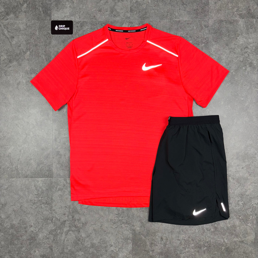 Nike Miler T-Shirt Crimson Red & Black Flex Stride Shorts Set