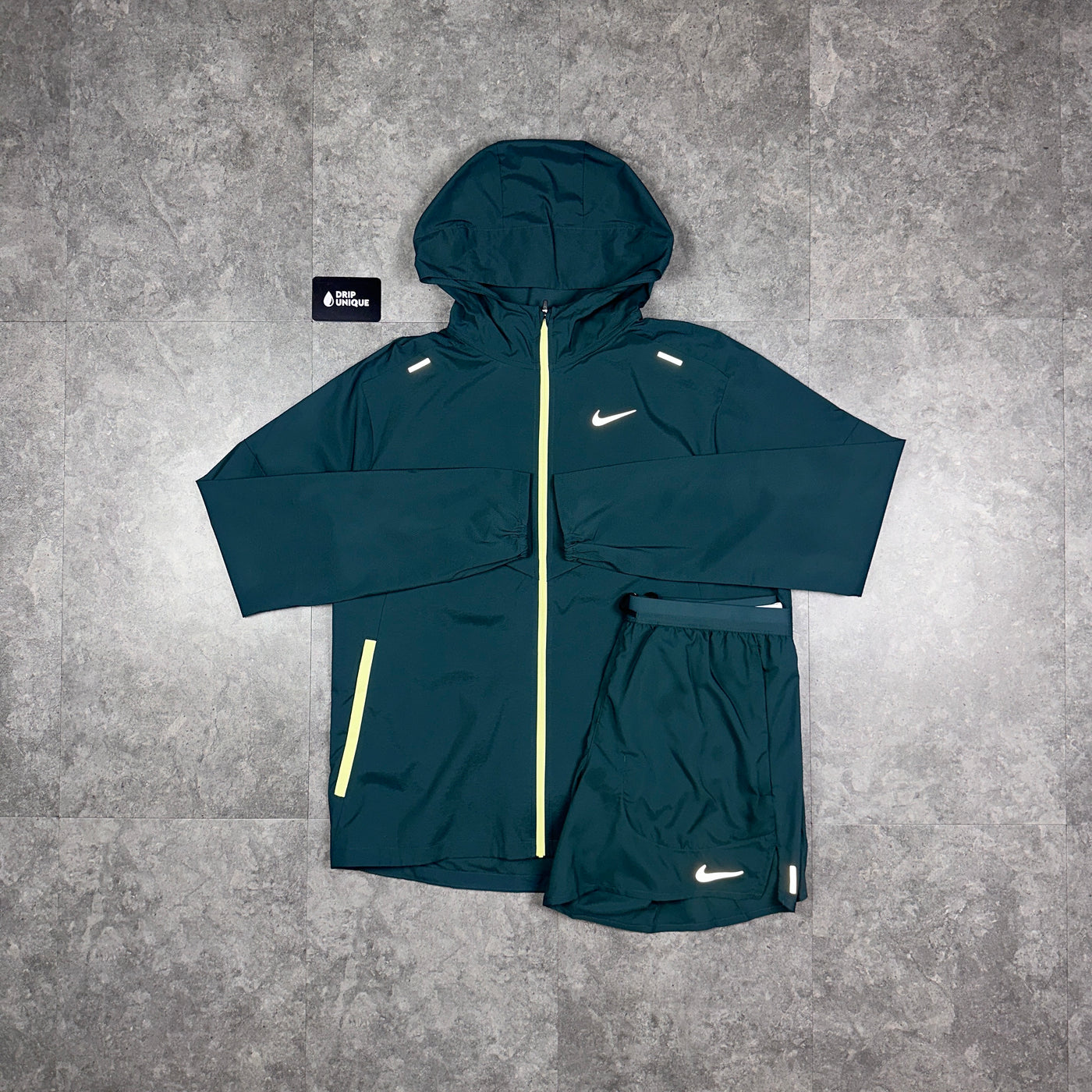 Nike UV Windrunner Jacket Deep Jungle Flex Stride Shorts Set dripuniqueuk