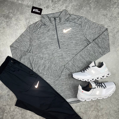 Men's Nike Pacer 1/4 Zip Grey & Black Phenom Pants Set, paired with the white on running cloudswift 3  trainers, dripuniqueuk