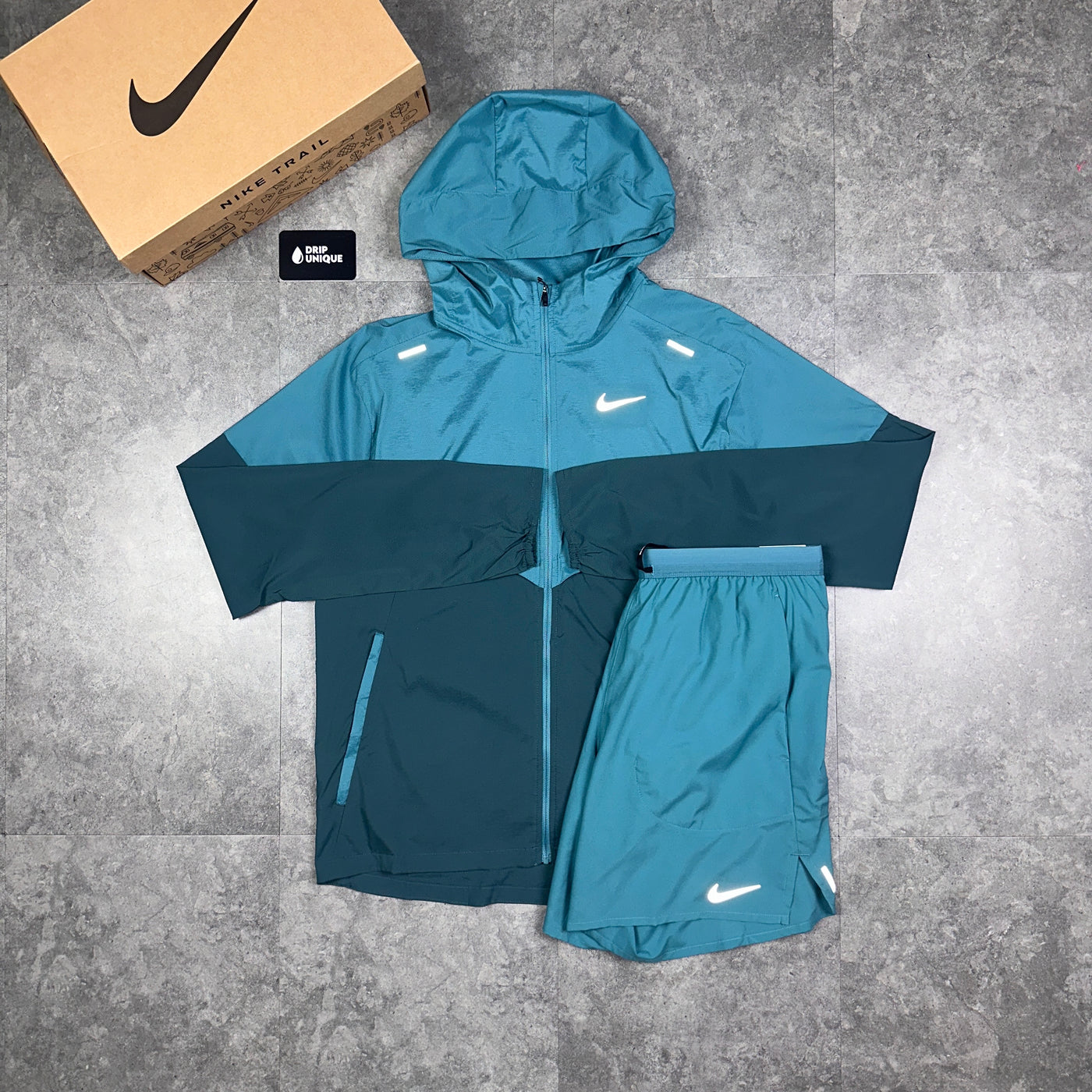 Nike UV Windrunner Jacket Teal & Teal Flex Stride Shorts Set