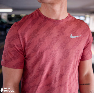 Men's Nike Jacquard Miler T-Shirt in Brown as pair, showcasing the front design, dripuniqueuk