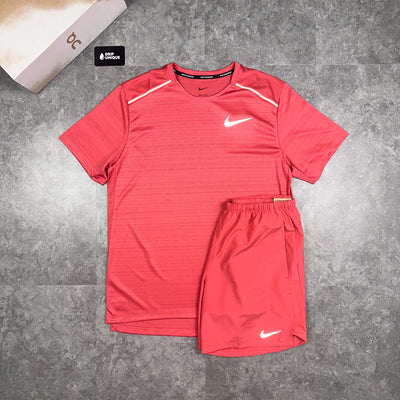 Men's Nike Dri-Fit Challenger Shorts 7" Adobe Red, paired with the Nike miler t-shirt in adobe red to finish the set, dripuniqueuk