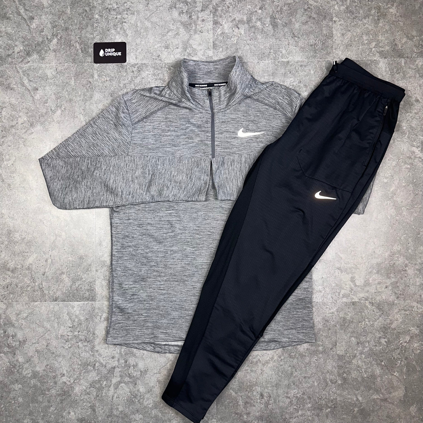 Men's Nike Pacer 1/4 Zip Grey & Black Phenom Pants Set, dripuniqueuk