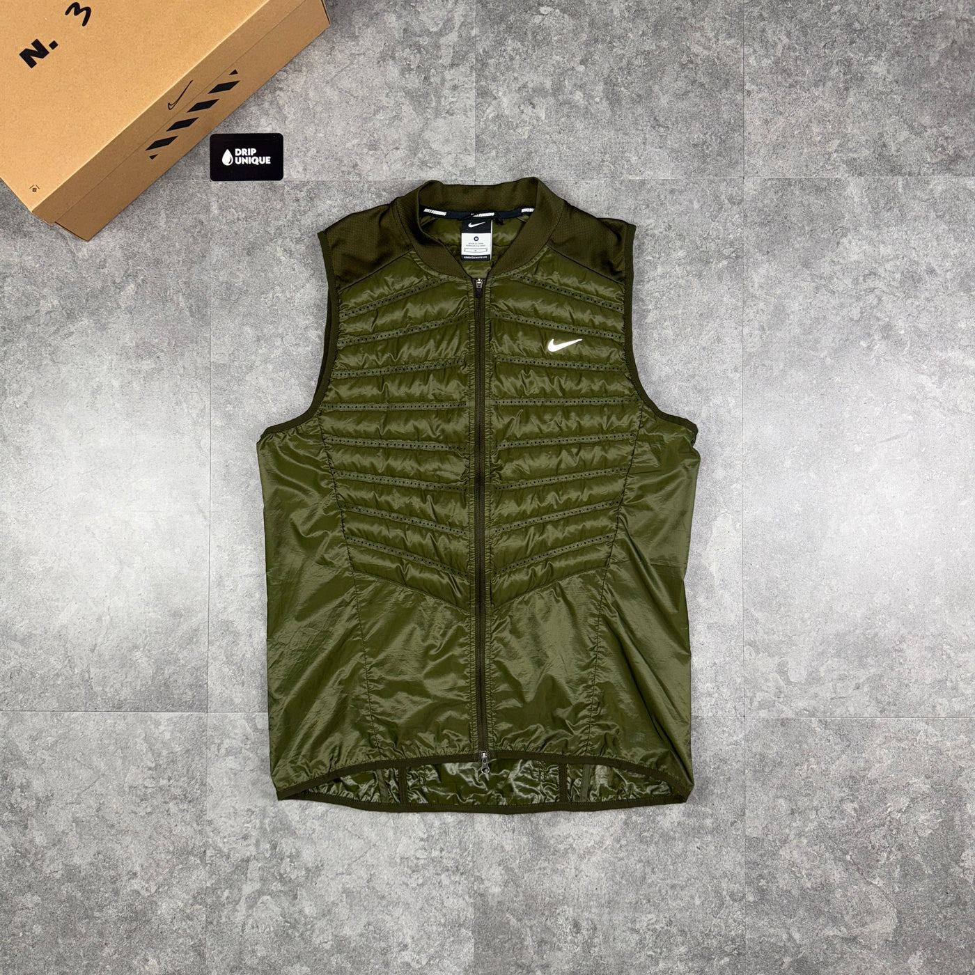 Nike Aeroloft 800 Gilet Khaki, Nike Gilet, dripuniqueuk