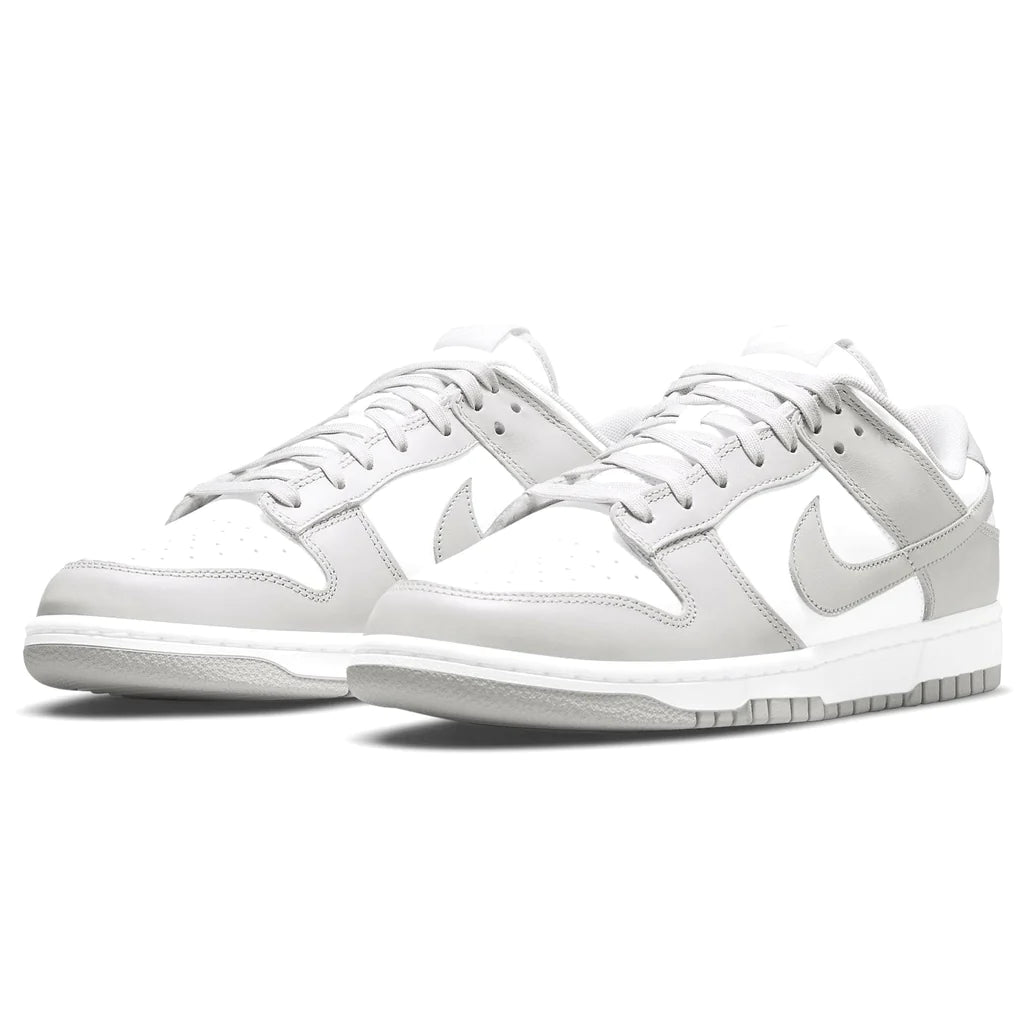 Men's Nike Dunk Low in a Grey Fog colourway showing the front design, dripuniqueuk